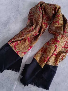 VINTAGE Schiaparelli Silk Scarf Paisley Fuchsia Gold Black Italy